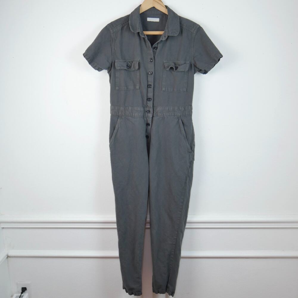 Outerknown S.E.A. Jumpsuit XS‎ Organic Cotton Linen Gray Utility Short Sleeve